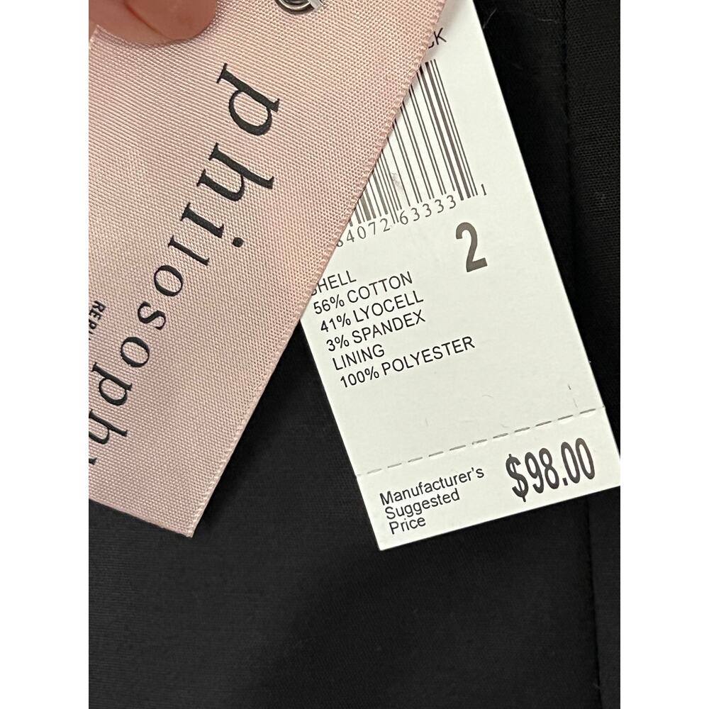 NWT 2 Philosophy Black Cotton Lyocell Blend Lined Midi Pencil Skirt - Picture 3 of 6